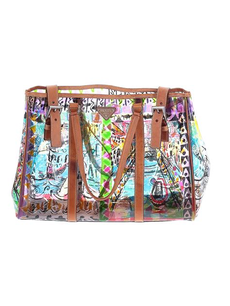 prada vinyl|PRADA Vinyl Calfskin Transparent Venice Printed Tote.